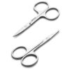 Facial Hair Small Grooming Scissors For Men Women - Eyebrow. Nose Hair. Mustache. Beard. Eyelashes. Ear Trimming Kit - Curved and Rounded Safety Tip Clippers For Hair Cutting - 2PCS Silver