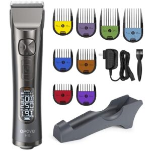 opove H5 Hair Clippers for Men. Professional Cordless Clippers with 250min Runtime & Smart LCD. Quiet Hair Trimmer. Perfect for Kids. Bearded Men. Women & Barbers (Black Gift Boxed)