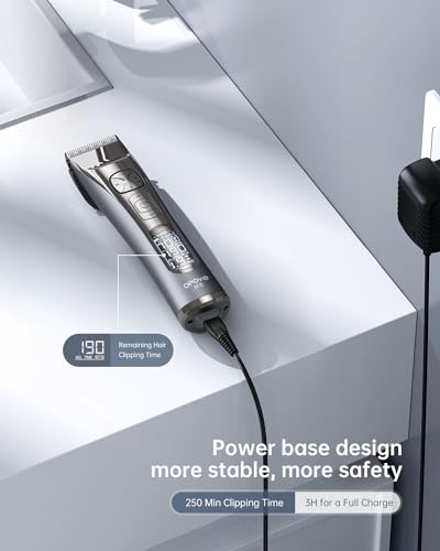 opove H5 Hair Clippers for Men. Professional Cordless Clippers with 250min Runtime & Smart LCD. Quiet Hair Trimmer. Perfect for Kids. Bearded Men. Women & Barbers (Black Gift Boxed)