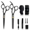 Sirabe 10 PCS Hair Cutting Scissors Set. Professional Haircut Scissors Kit with Cutting Scissors. Thinning Shears. Comb. Cape. Clips. Black Hairdressing Texturizing Shears Set for Barber. Salon. Home