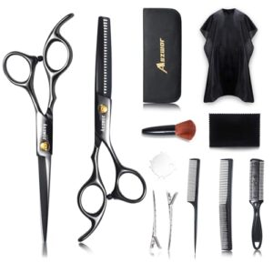 Hair Cutting Scissors Set by Aszwor Hairdressing Shears Kit 12 PCS Professional Haircut Scissors Kit with Hair Cutting Scissors. Thinning Shears. Multi Use Haircut Kit for Home Salon Barber