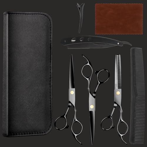 41GInQxJ8HL.jpg Hair Cutting Scissors Kit. Professional Barber Shears Set with Hair Scissors Thinning Shears. Tijeras para Cortar Cabello Haircutting Sheers Hair Cut Blending Salon Scissor for Men Women Pet