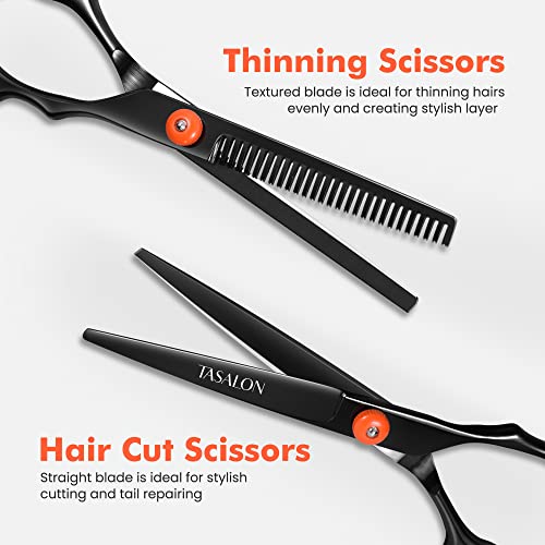 TASALON Hair Cutting Scissors Kit- All-in-1 Set of Hair Cutting Scissors - Professional Hair Shears. Thinning Scissor. Hair Comb. Neck Duster in Leather Bag -Haircut Scissor Kit