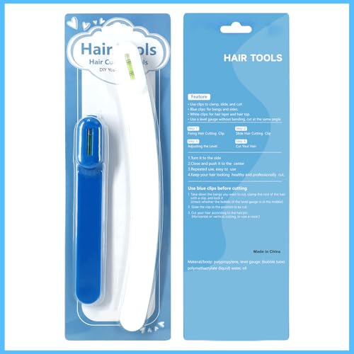 Professional Hair Styling Tools: DIY Layering and Trimming Kit with Clips. Guide for Bangs. Layers. Split Ends - Blue