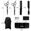 Sirabe 10 PCS Hair Cutting Scissors Set. Professional Haircut Scissors Kit with Cutting Scissors. Thinning Shears. Comb. Cape. Clips. Black Hairdressing Texturizing Shears Set for Barber. Salon. Home