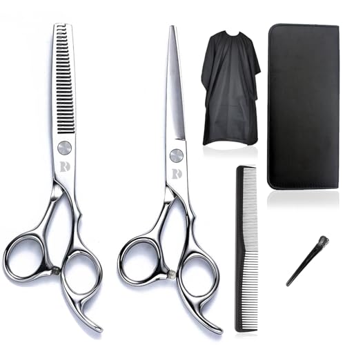 41PWKoTz50L.jpg Hair Cutting Scissors and Thinning Scissors Kit.6.5 inch Professional Salon Haircut Scissors Kit.Barber Hairdressing Shears Set.Hair Cutting Shears Texturizing Shears (Silver) (Silver)