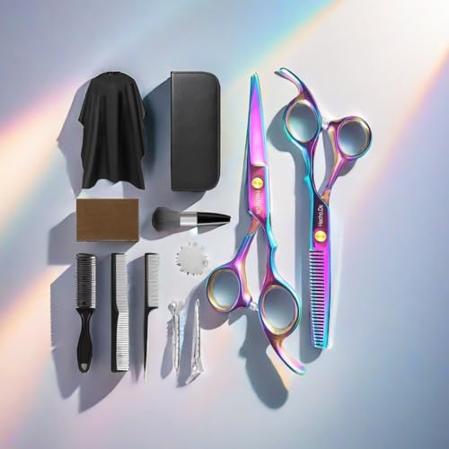 12 PCS Hair Cutting Scissors Kits. Hairdressing Scissors Set.Professional Haircut Scissors Kit with Cutting Scissors.Thinning Shears for Man Woman Adults Kids Home Salon