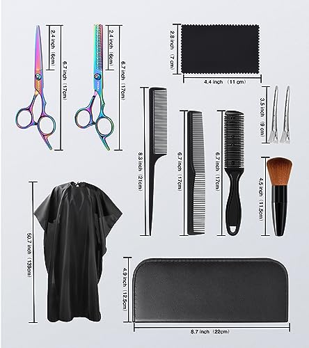 41UvP9n7SmL.jpg Hair Cutting Scissors Kits.11Pcs Professional Haircut Scissors Kit with Comb.Clips.Cape.New Craftsmanship Stainless Steel Hairdressing Thinning Shears Set for Barber.Salon.Home.Men.Women