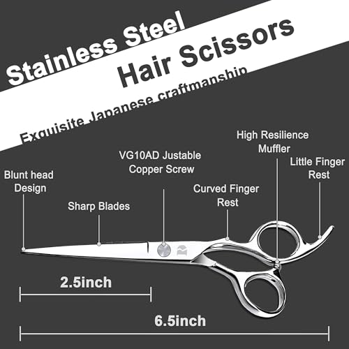 41UzhHM7uFL.jpg Hair Cutting Scissors and Thinning Scissors Kit.6.5 inch Professional Salon Haircut Scissors Kit.Barber Hairdressing Shears Set.Hair Cutting Shears Texturizing Shears (Silver) (Silver)