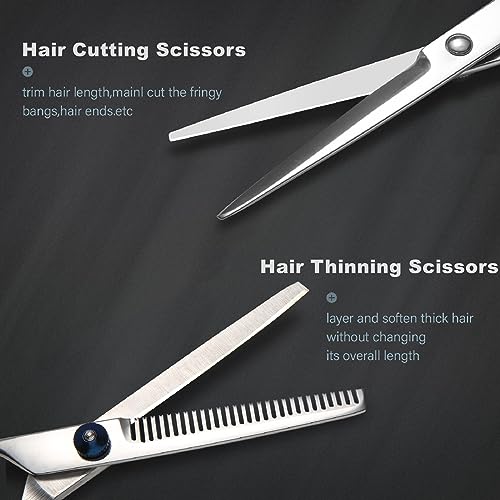 Haircut Scissors Kit. 11 Pcs Professional Set - Haircut. Thinning Scissors. Neck Duster Brush. Comb. Barber Cape. Hair Clips. Hairdressing Shears for Barber and Home