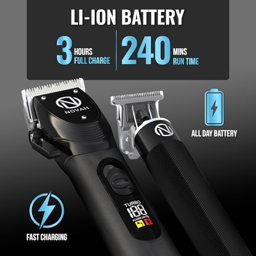 Novah Professional Hair Clippers for Men. Professional Barber Clippers and Trimmer Set. Mens Cordless Clipper. Fade Haircut Kit. Electric Hair Cut Machines