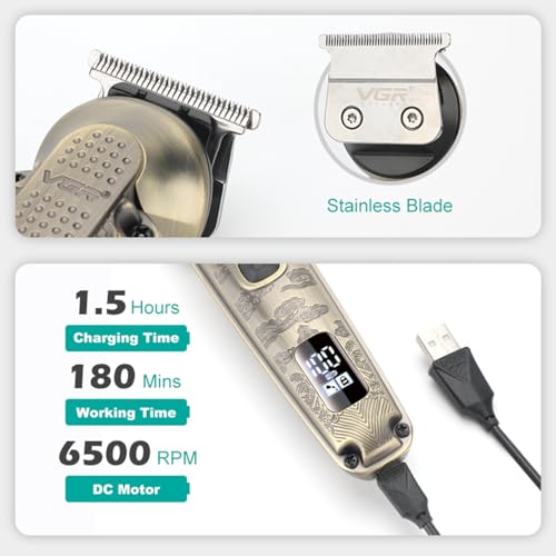 VGR 095 Beard Trimmer for Men. 7 in 1 Waterproof Cordless Hair Clippers and Trimmers Set. Electric Razor Shavers T-Blade Hair Trimmer Grooming Kit for Nose Body Ear Face Mustache. V-103