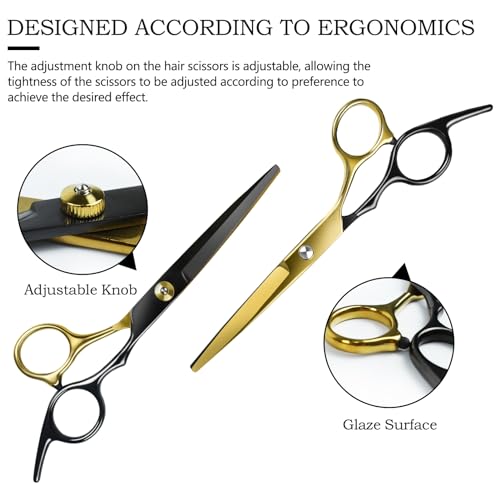 Niura 12 PCS Hair Cutting Scissors Set - Professional Barbers & Salon Kit: Cutting & Thinning Scissors. Comb. Cape. Clips for Men. Women. Kids & Pet