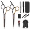 Hair Cutting Scissors Kit. Hair Scissors Professional Haircut Scissor with Stainless Steel Barber Shears. Thinning Shears. Haircut Accessories in Leather Case for Salon/Home- 10PCS Gold Black