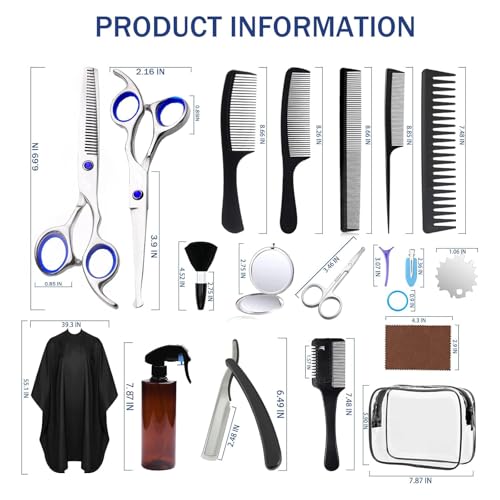 Hair Cutting Scissors Kit.27PCS Professional Stainless-Steel Sharp Barber Professional Hairdressing Shears Set with 6.5 Inch Cutting Scissors.Thinning Shears for Man Woman Adults Kids Home Salon