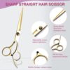 11PCS Hair Cutting Scissors Kit. Professional Haircut Scissors with Stainless Steel Hair Shears. Thinning Shears. Haircut Accessories in Leather Case for Salon/Home (Gold)