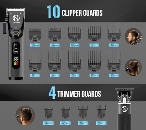 Novah Professional Hair Clippers for Men. Professional Barber Clippers and Trimmer Set. Mens Cordless Clipper. Fade Haircut Kit. Electric Hair Cut Machines