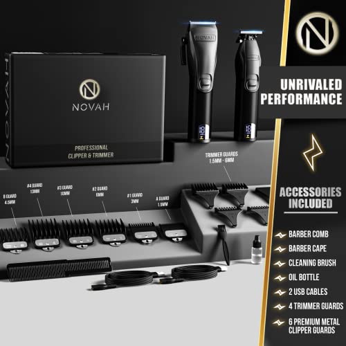 Novah® Professional Hair Clippers for Men. Professional Barber Clippers and Trimmer Set. Mens Cordless Hair Clipper for Barbers Haircut Kit Fade
