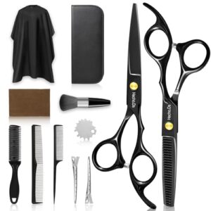 12 PCS Hair Cutting Scissors Kits. Hairdressing Scissors Set.Professional Haircut Scissors Kit with Cutting Scissors.Thinning Shears for Man Woman Adults Kids Home Salon