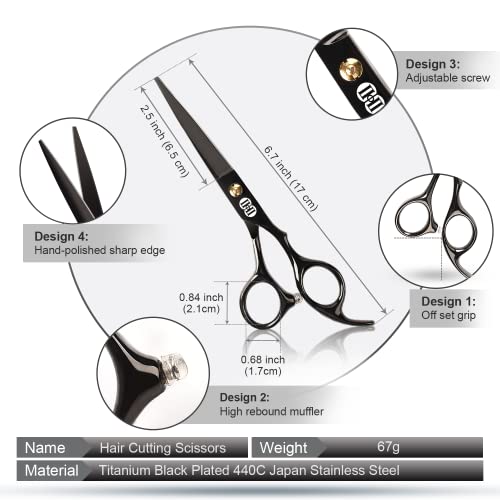 CIICII Hair Cutting Scissors Shears Kit. Professional Hairdressing Scissors Set (Hair Beard Trimming Shaping Grooming Thinning Shears) for Men Women Hairdresser Home Salon Barber Haircut Kit (Black)