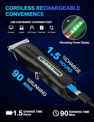 Cordless Beard Trimmer for Men.Rechargeable Mens Hair Clippers. Professional Electric Barber Clippers. Zero Gapped Beard Trimmer Kit with 5 Guide Combs for Home Use
