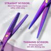 JASON Hair Scissors Professional - 10 PCS Haircut Scissors Set. Thinning Shears for Hair Cutting with 30 Teeth. Straight Shears for Men Women Home Salon Barber (6.7. Purple)