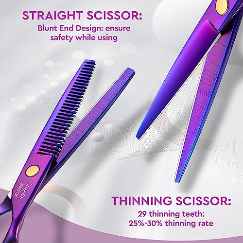 51-GBd0Cu4L.jpg JASON Hair Scissors Professional - 10 PCS Haircut Scissors Set. Thinning Shears for Hair Cutting with 30 Teeth. Straight Shears for Men Women Home Salon Barber (6.7. Purple)