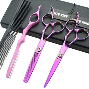 Professional Hair Cutting Scissors Set with Razor Comb Case.Hair cutting shears Hair Thinning shears with rose handle (6.0 inches)