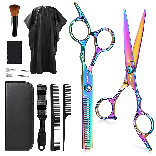514SKMVJhGL.jpg Hair Cutting Scissors Kits.11Pcs Professional Haircut Scissors Kit with Comb.Clips.Cape.New Craftsmanship Stainless Steel Hairdressing Thinning Shears Set for Barber.Salon.Home.Men.Women
