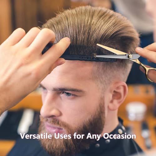 516XBVKztoL.jpg Hair Cutting Scissors Kit. Hair Scissors Professional Haircut Scissor with Stainless Steel Barber Shears. Thinning Shears. Haircut Accessories in Leather Case for Salon/Home- 10PCS Gold Black