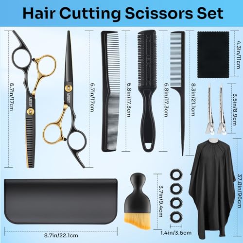 Hair Cutting Scissors Shears Kits. 15 Pcs Professional Hairdressing Scissors Set. Stainless Steel Hairdressing Shears Set Professional Thinning Scissors for Barber/Salon/Home/Men/Women/Kids/Adults