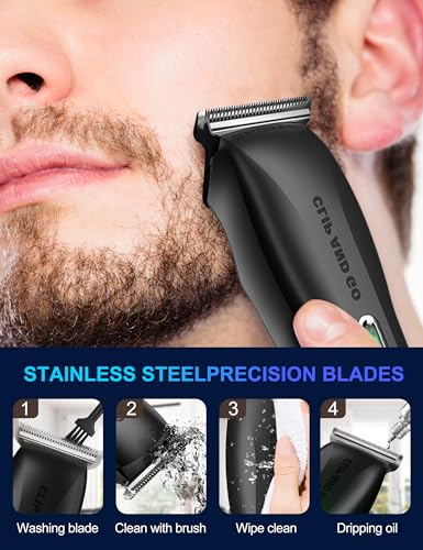 Cordless Beard Trimmer for Men.Rechargeable Mens Hair Clippers. Professional Electric Barber Clippers. Zero Gapped Beard Trimmer Kit with 5 Guide Combs for Home Use