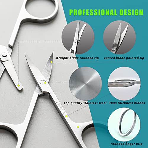 51ALrTMRSpL.jpg Facial Hair Small Grooming Scissors For Men Women - Eyebrow. Nose Hair. Mustache. Beard. Eyelashes. Ear Trimming Kit - Curved and Rounded Safety Tip Clippers For Hair Cutting - 2PCS Silver
