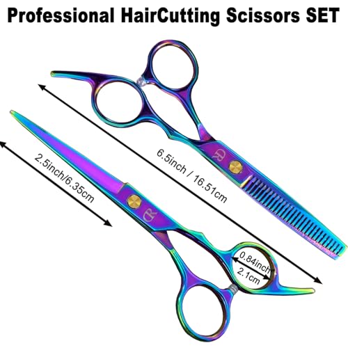 Hair Cutting Scissors Thinning Shears Set. 6.5 Inch Professional Barber Hairdressing Texturizing Scissors Edge Razor Sharp Blades Haircut Scissor for Men Women Kids Japan 440c Stainless Steel