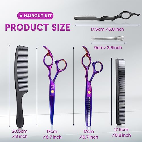 51C1WDxIYWL.jpg JASON Hair Scissors Professional - 10 PCS Haircut Scissors Set. Thinning Shears for Hair Cutting with 30 Teeth. Straight Shears for Men Women Home Salon Barber (6.7. Purple)