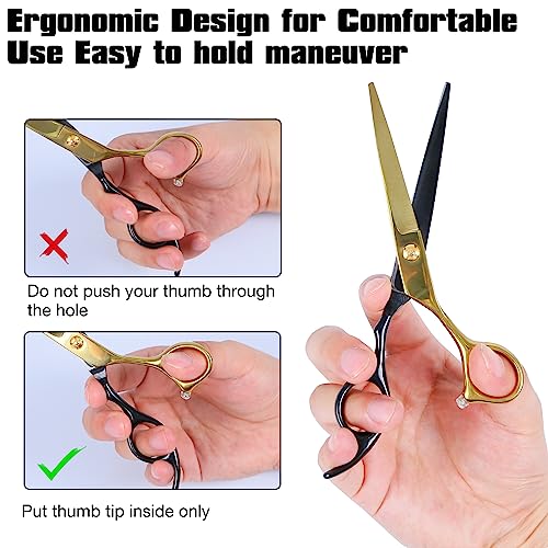 Professional Hair Cutting Scissors Set - Stainless Steel Barber Scissors & Thinning Shears. Black Salon & Home Hairdressing Tools