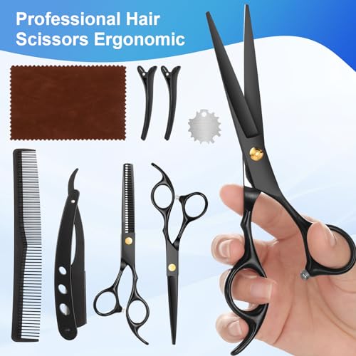 51DnEYX6BaL.jpg Hair Cutting Scissors Kit. Professional Barber Shears Set with Hair Scissors Thinning Shears. Tijeras para Cortar Cabello Haircutting Sheers Hair Cut Blending Salon Scissor for Men Women Pet