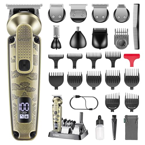 VGR 095 Beard Trimmer for Men. 7 in 1 Waterproof Cordless Hair Clippers and Trimmers Set. Electric Razor Shavers T-Blade Hair Trimmer Grooming Kit for Nose Body Ear Face Mustache. V-103