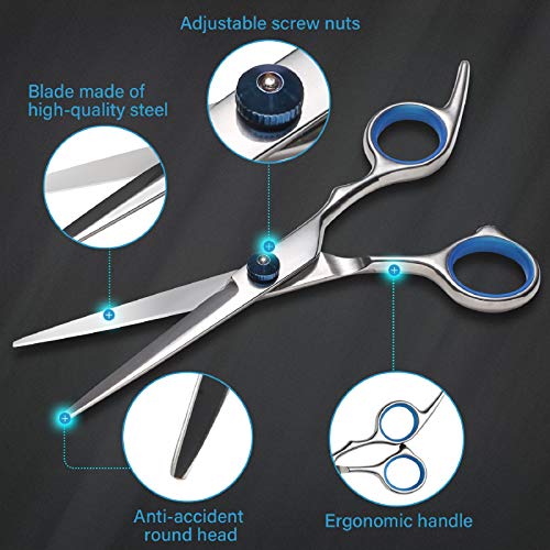 Haircut Scissors Kit. 11 Pcs Professional Set - Haircut. Thinning Scissors. Neck Duster Brush. Comb. Barber Cape. Hair Clips. Hairdressing Shears for Barber and Home