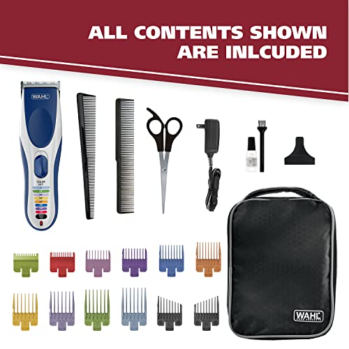 Wahl Color Pro Cordless Rechargeable Hair Clipper & Trimmer – Easy Color-Coded Guide Combs - for Men. Women. & Children – Model 9649P