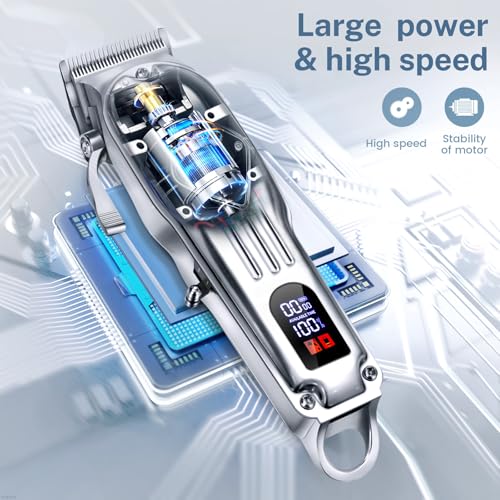 KIKIDO Hair Clippers Professional Cordless for Men. Barber Clippers for Hair Cutting Kit. Wireless LCD Display Hair Trimmers Set. Rechargeable Haircut Machine for Family (Sliver)