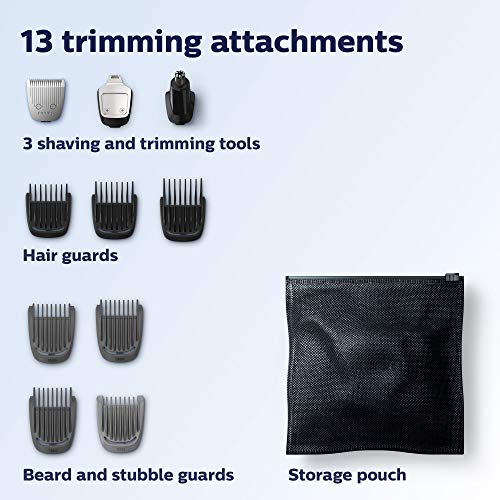 Norelco Philips Multigroomer All-in-One Trimmer Series 3000. 13 Piece Mens Grooming Kit. for Beard. Face. Nose. and Ear Hair Trimmer and Hair Clipper. NO Blade Oil Needed. MG3750/60