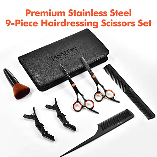 TASALON Hair Cutting Scissors Kit- All-in-1 Set of Hair Cutting Scissors - Professional Hair Shears. Thinning Scissor. Hair Comb. Neck Duster in Leather Bag -Haircut Scissor Kit