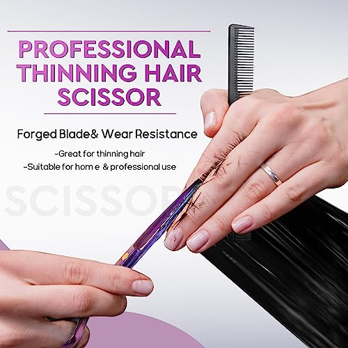 51XpcDWTWdL.jpg JASON Hair Scissors Professional - 10 PCS Haircut Scissors Set. Thinning Shears for Hair Cutting with 30 Teeth. Straight Shears for Men Women Home Salon Barber (6.7. Purple)