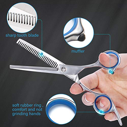 Haircut Scissors Kit. 11 Pcs Professional Set - Haircut. Thinning Scissors. Neck Duster Brush. Comb. Barber Cape. Hair Clips. Hairdressing Shears for Barber and Home