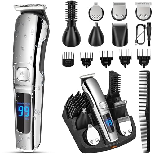 Ufree Beard Trimmer for Men. Waterproof Electric Razor for Nose. Body. Face & Mustache. Cordless Hair Clippers Shavers Grooming Kit. Gifts for Men Husband Father