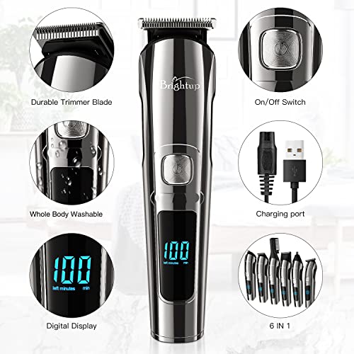 Brightup Beard Trimmer for Men - Electric Razor & Shaver. Cordless Hair Clippers Trimmers Set. IPX7 Waterproof Mens Grooming Kit for Shaving Face. Mustache. Body. Ear. Nose Hair Trimmer. Gifts for Men