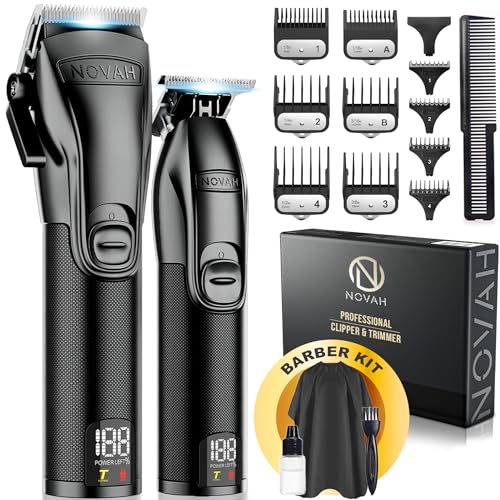 Novah® Professional Hair Clippers for Men. Professional Barber Clippers and Trimmer Set. Mens Cordless Hair Clipper for Barbers Haircut Kit Fade