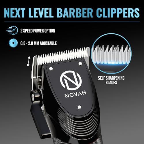 Novah Professional Hair Clippers for Men. Professional Barber Clippers and Trimmer Set. Mens Cordless Clipper. Fade Haircut Kit. Electric Hair Cut Machines