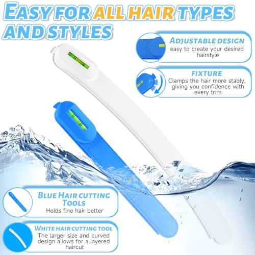 Professional Hair Styling Tools: DIY Layering and Trimming Kit with Clips. Guide for Bangs. Layers. Split Ends - Blue